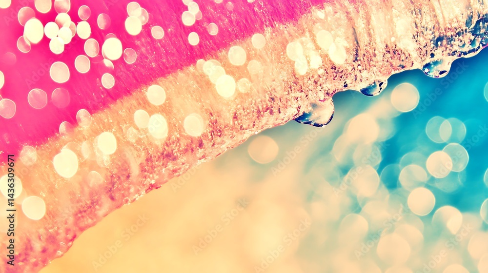 Poster abstract image featuring a vibrant color gradient transitioning from pink to teal, separated by a te