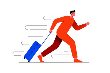 Fototapeta premium Person running with luggage in a modern vector design style 