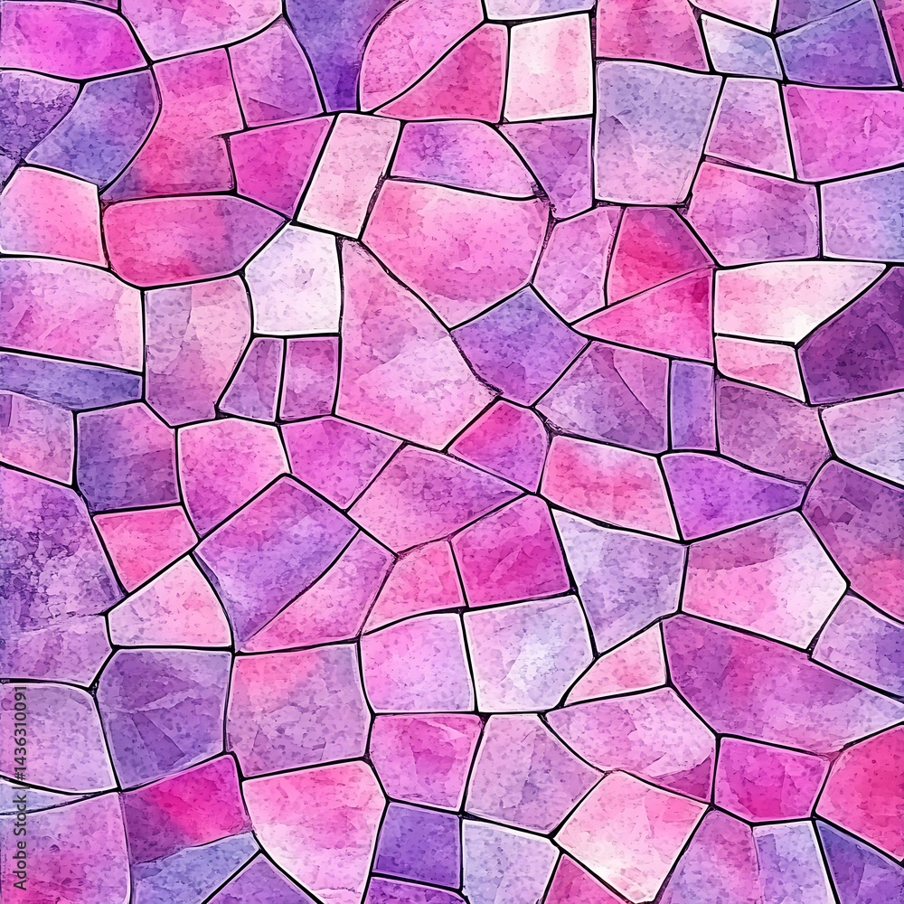 Poster Abstract watercolor texture with pink and purple mosaic pattern. Irregular shapes create a unique design. Seamless pattern ideal for backgrounds and textile prints