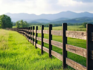 Obraz premium Scenic horse ranch with wooden fences and open pastures, perfect equestrian farmstay