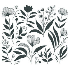 Seamless floral pattern with flowers, leaves, and branches, perfect for vintage-style decoration and nature-inspired designs
