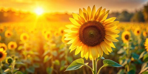 Obraz premium Golden Hour Sunflower Field A Vibrant Blossom Basking in the Warmth of the Setting Sun