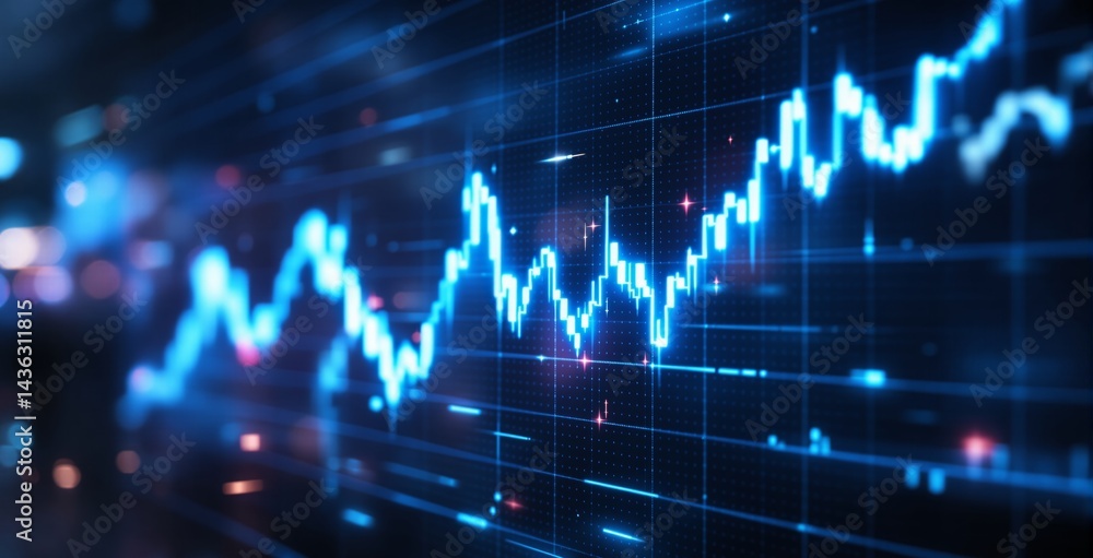 Aufkleber glowing blue stock market graph with dynamic lines and futuristic effects on a digital grid backgrou