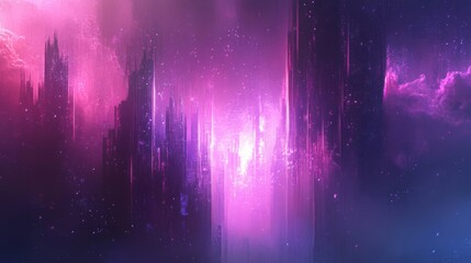 Futuristic Cityscape at Night with Purple and Pink Neon Lights