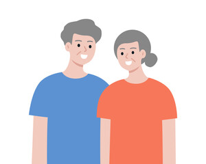 Happy elder man and woman lover. Smiling senior couple. Healthcare, positive lifestyle, mental health concepts. Flat vector people character design isolated illustration.