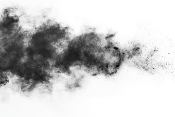 Abstract black powder explosion on white background