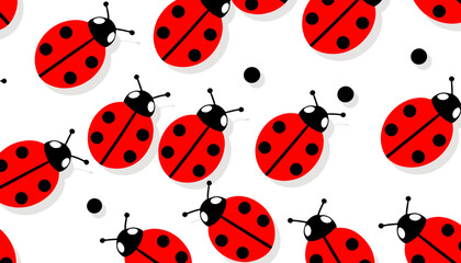 Cute Ladybug Pattern_Seamless Red and Black Ladybugs on White Background_Vector Illustration of Lucky Lady Beetles_Perfect for Textile and Wallpaper Designs
