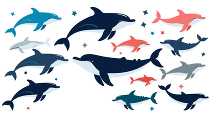 Cute Dolphin Vector Illustration_Colorful Cartoon Dolphins_Marine Life Art_Ocean Animal Graphics_Nautical Theme Design_Kids Room Decor_Whimsical Sea Creatures