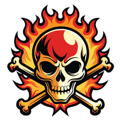 Skull with fire flames Fire Flame Burning Heat Vector illustration isolated on white background.