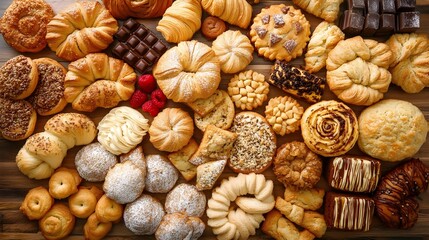 Top Down View of an Assortment of Various Pastries and Desserts