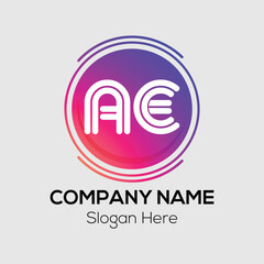 Abstract logo design concept features a modern vector icon as a symbol for business and technology with AE Logo design template