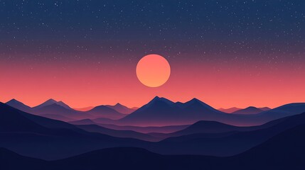 Serene Sunset Over Silhouetted Mountain Ranges