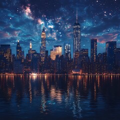 Obraz premium High rise buildings glowing in twilight high resolution picture