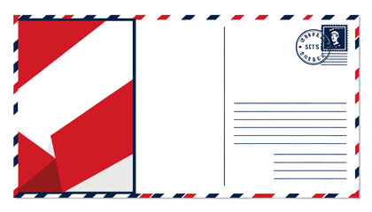 Vintage Airmail Postcard with Red_and_Blue Border_and_a_Stamp_featuring_a_Portrait_Ideal_for_Travel_Themes_Memories_and_Personalized_Messages_Blank_Space_Provided_