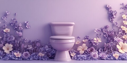 A clean toilet with blue and yellow flowers, highlighting hygiene, freshness, and a beautifully maintained bathroom.
