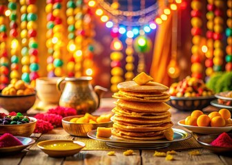 Naklejka premium Long Exposure Haldi Ceremony Breakfast Pancakes - Indian Wedding Photography