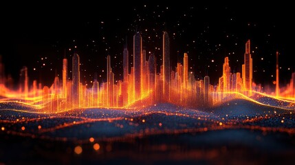 Futuristic Cityscape: A Digital Metropolis Rising from a Sparkling Sea of Light