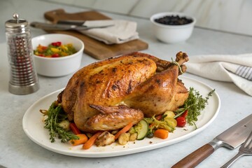 Roasted Whole Chicken with Carrots and Greens