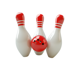 bowling ball hits bowling pins isolated on white background PNG.AI GENERATED