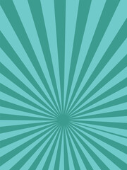 Blue sun ray background. Radial beam sunrise or sunset light retro design illustration. Aqua blue sunburst glowing background.