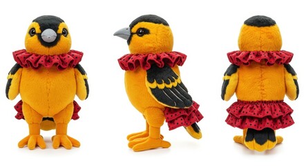 Fototapeta premium Plush oriole dressed as flamenco dancer showcasing vibrant colors and playful design