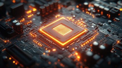 Obraz premium Glowing Central Processing Unit: A Macro View of Modern Computer Technology