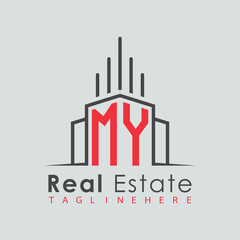 Obraz premium initial monogram logo for real estate with Home and Building shape creative design.