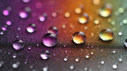 Rainbow film forming on rainwater droplets after a light rain in an urban area