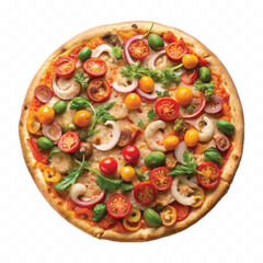 realistic delicious and tasty Italian pizza Margherita with tomatoes and buffalo mozzarella isolated on white background