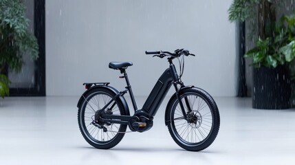 Fototapeta premium Sleek, modern electric bike, perfect for urban commutes. Stylish and practical, featuring durable components and a comfortable ride