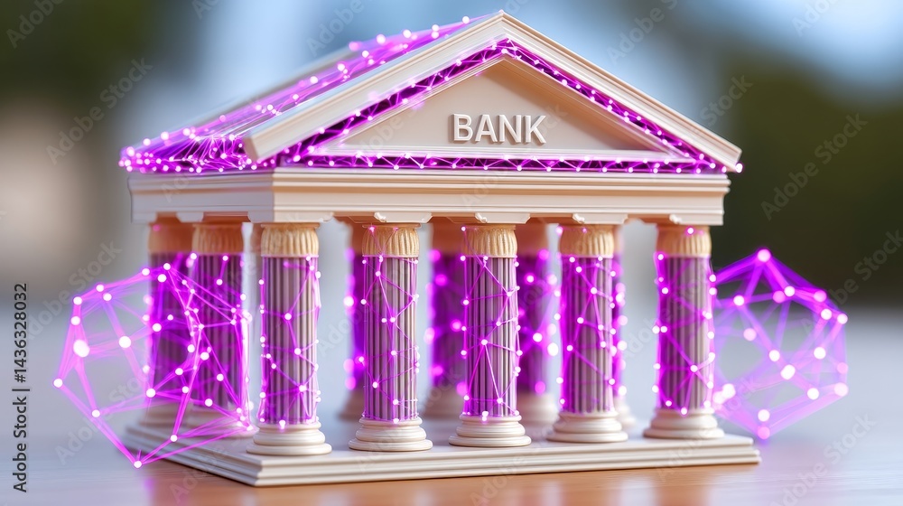 Poster secure digital banking transaction visualized banking sector 3d model futuristic design close-up tec