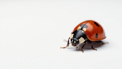 Fototapeta premium Close-up of single ladybug on white background, wings, high resolution