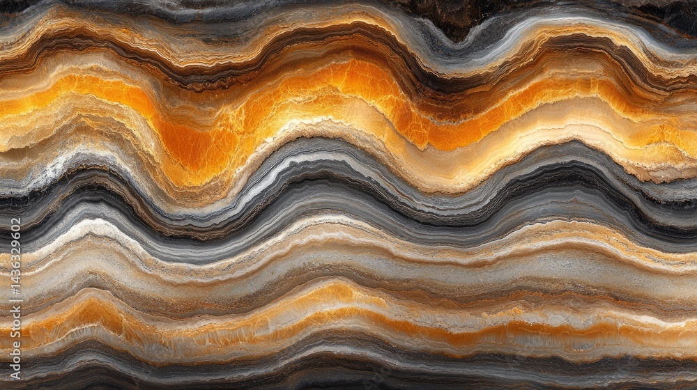 Poster abstract onyx waves: a mesmerizing visual of layered bands, depicting a swirling array of onyx with 