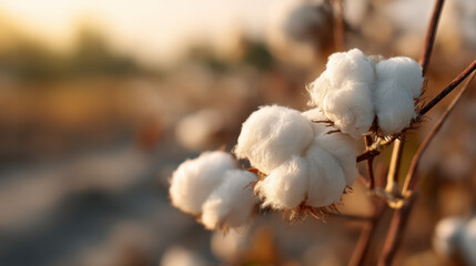 Close-up of soft white cotton bolls nestled among dried plants in a golden-hued field, capturing the essence of Texas agriculture and natural beauty