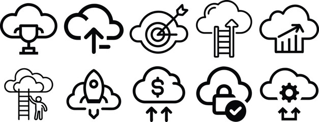 Cloud Business Success Icon Set - Growth, Finance, and Achievement Symbols