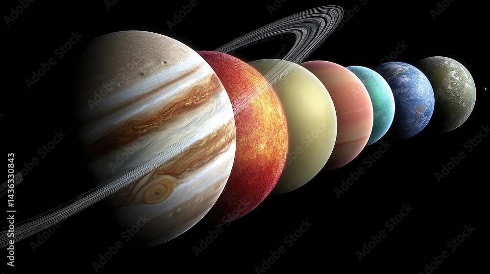Poster planets of the solar system arranged in order from the sun to the outer reaches