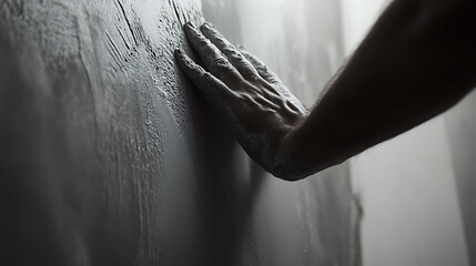 Obraz premium Hand Pressing Against a Textured Wall