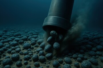 Polymetallic nodule mining and extraction - Underwater pipe releasing polymetallic nodules at an angle