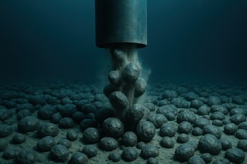 Polymetallic nodule mining and extraction - Vertical pipe dropping polymetallic nodules onto the seabed