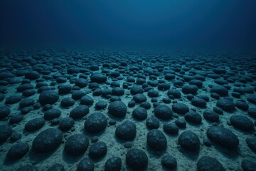 Wide underwater scene of polymetallic nodules field