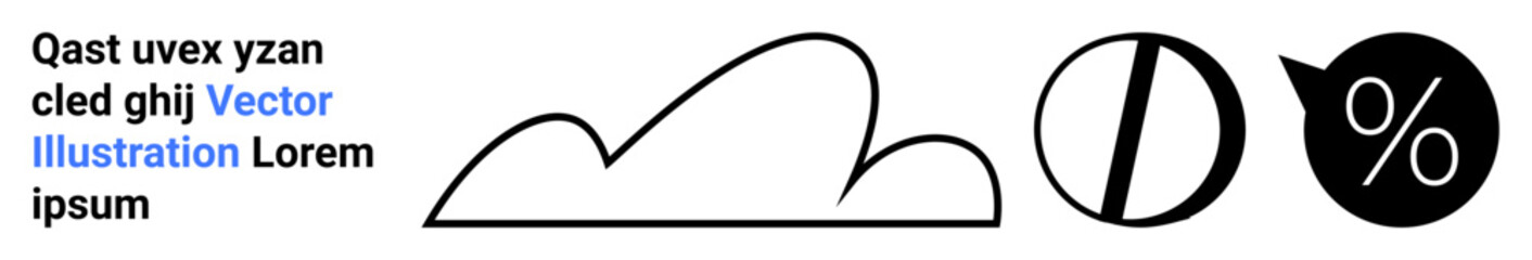 Abstract cloud line, bold half-circle, and percentage speech bubble elements. Ideal for creativity, statistics, weather, abstract art, minimalist graphics, design ideation simple landing page