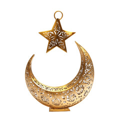 Ramadan Crescent Moon And Star Lantern In  isolated on a transparent background