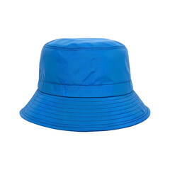 Bright blue bucket hat featuring black stitch detail, showcasing summer fashion transparent background