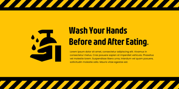 Editable hygiene reminder poster Wash Your Hands Before and After Eating yellow black caution style design