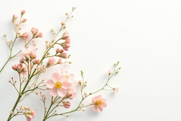 Obraz premium Delicate, small-scale floral sprigs on white background, romantic, illustration, vine