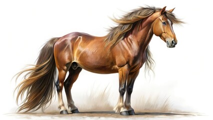 Fototapeta premium Moody Double Exposure Horse Painting - Brown Stallion, Long Mane, Artistic Cut-Off