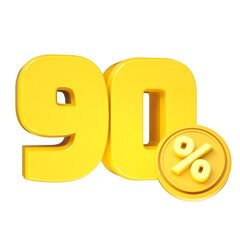 3d-render-90-percentage-font-yellow