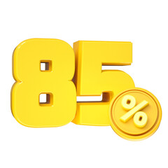 3d-render-85-percentage-font-yellow