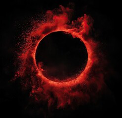 Fiery red powder explosion framing a dark circle