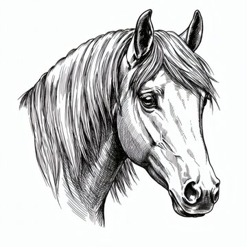 Horse drawing, Vintage line art illustration, scratchboard style, detailed hatching and shading, black and white
